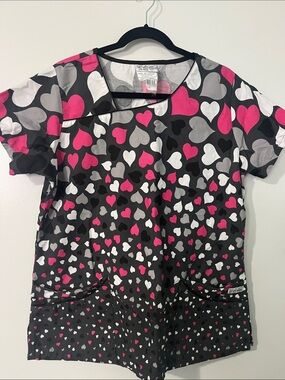 UA Scrubs Heart-Print V-Neck Scrub Top in Black, Pink, White, Gray